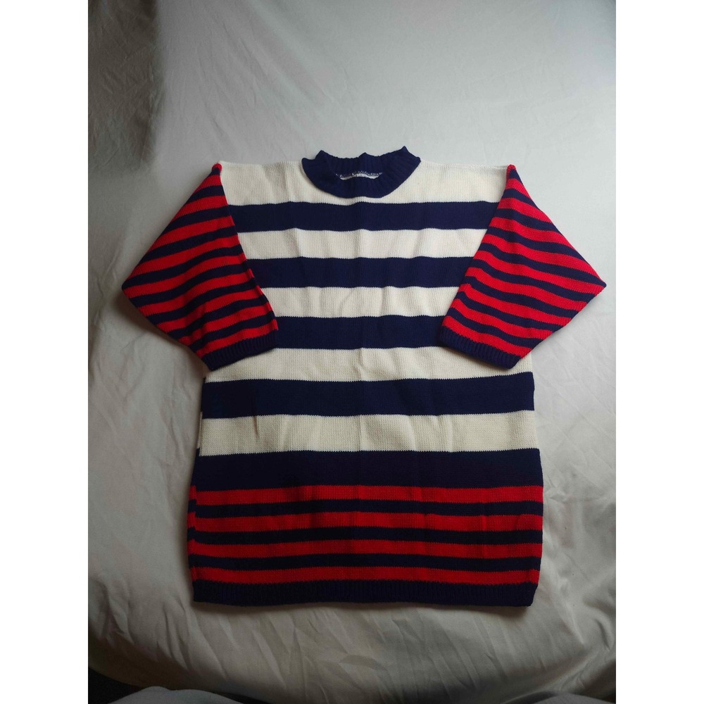 Vintage Marlene Striped Knit Sweater Mens M Red White Blue Made in USA Retro